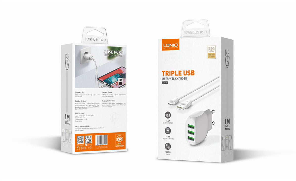 Picture of 15.5W 3USB Ports EU Wall Charger A3315
