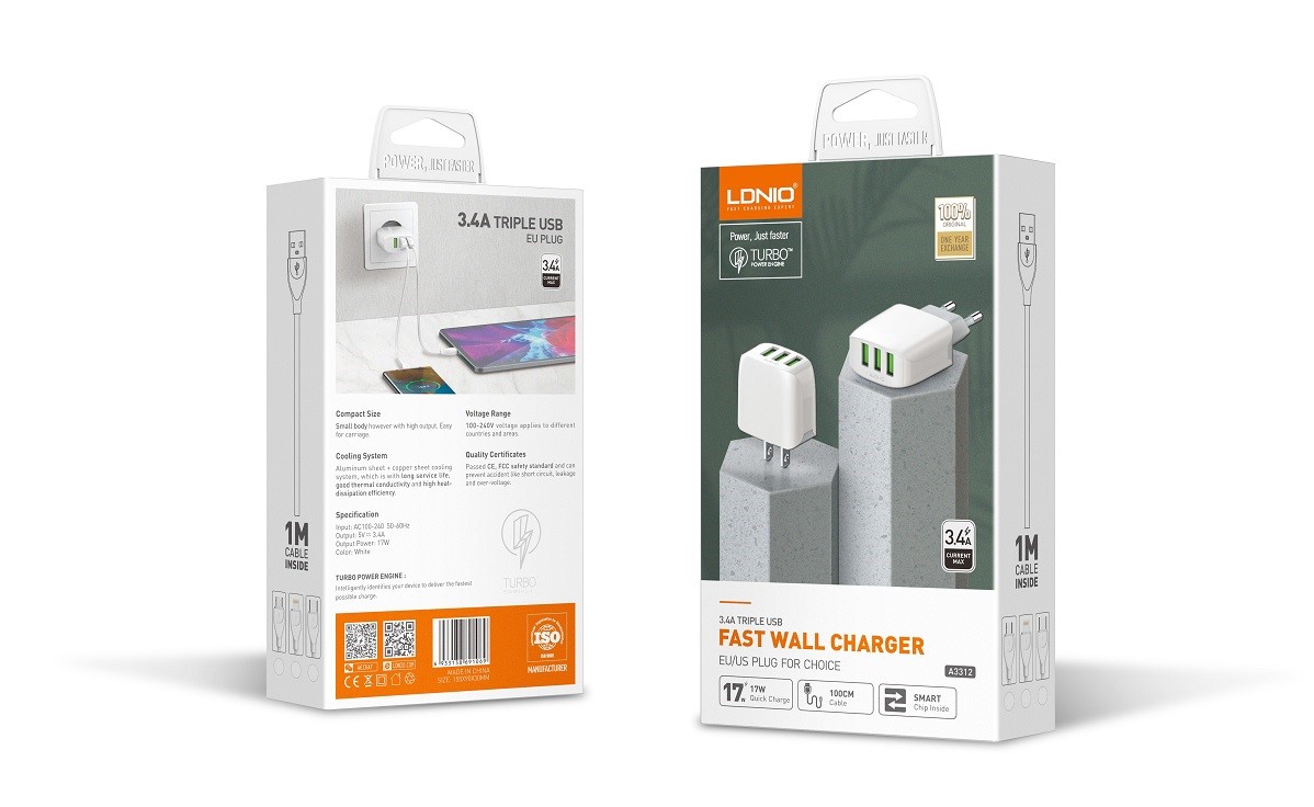 Picture of 17W 3USB AUTO-ID EU Wall Charger A3312