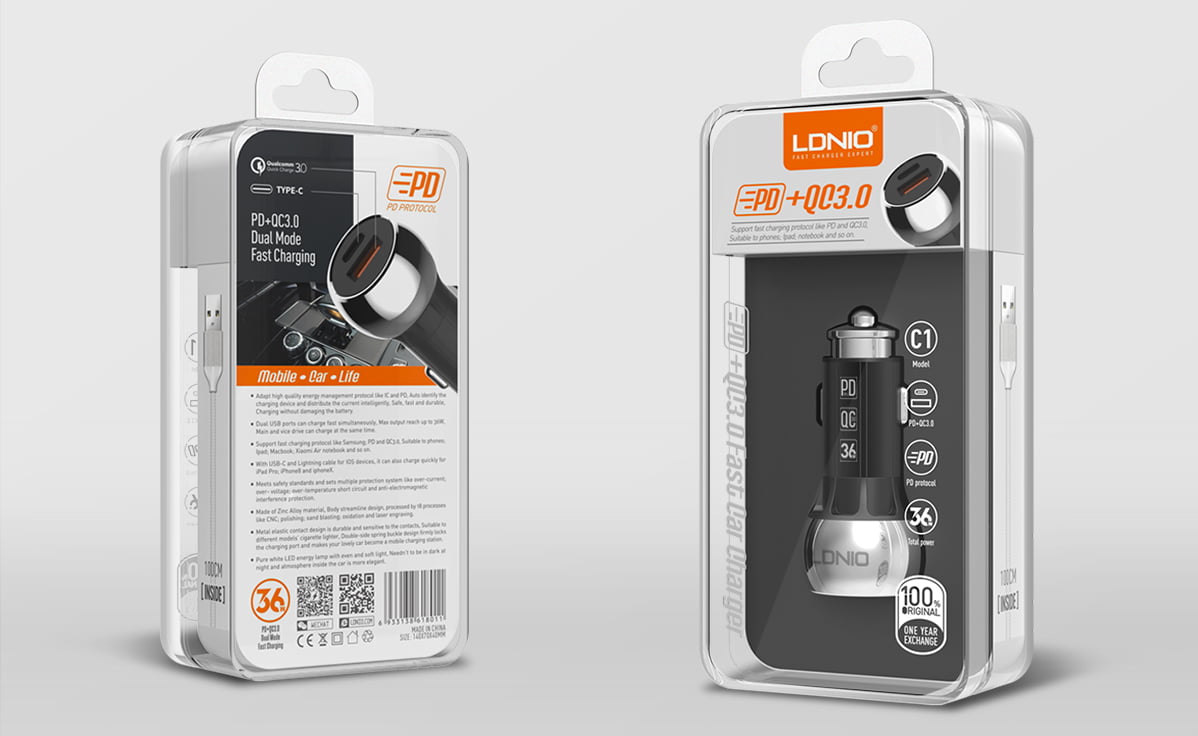Picture of 36W Zinc Alloy Shell Super Fast Car charger C1