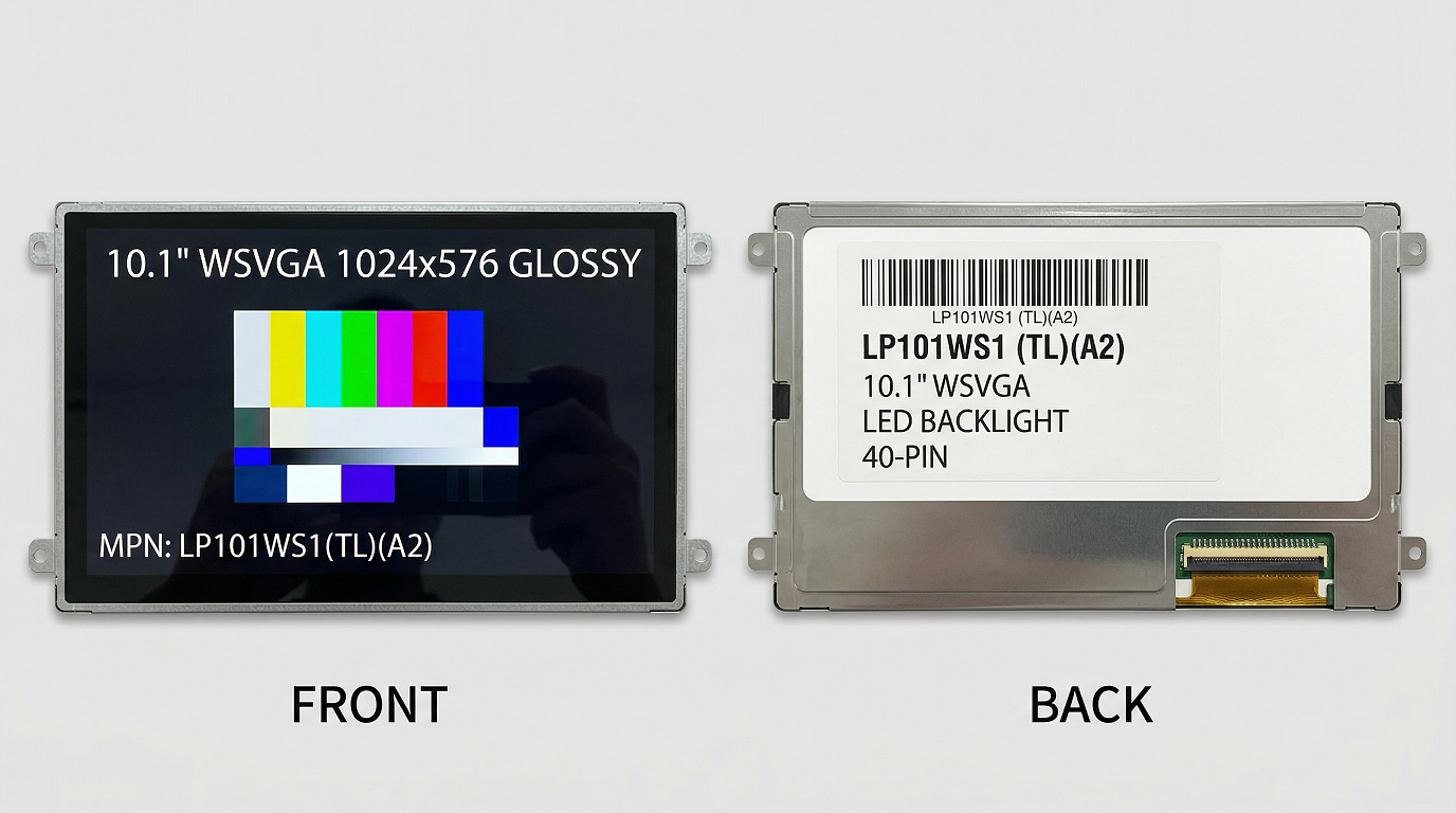 Picture of 10.1" WSVGA LCD Screen - LED Backlight - Resolution: 1024X576 - Glossy Surface - 40-Pin Bottom-right connector
