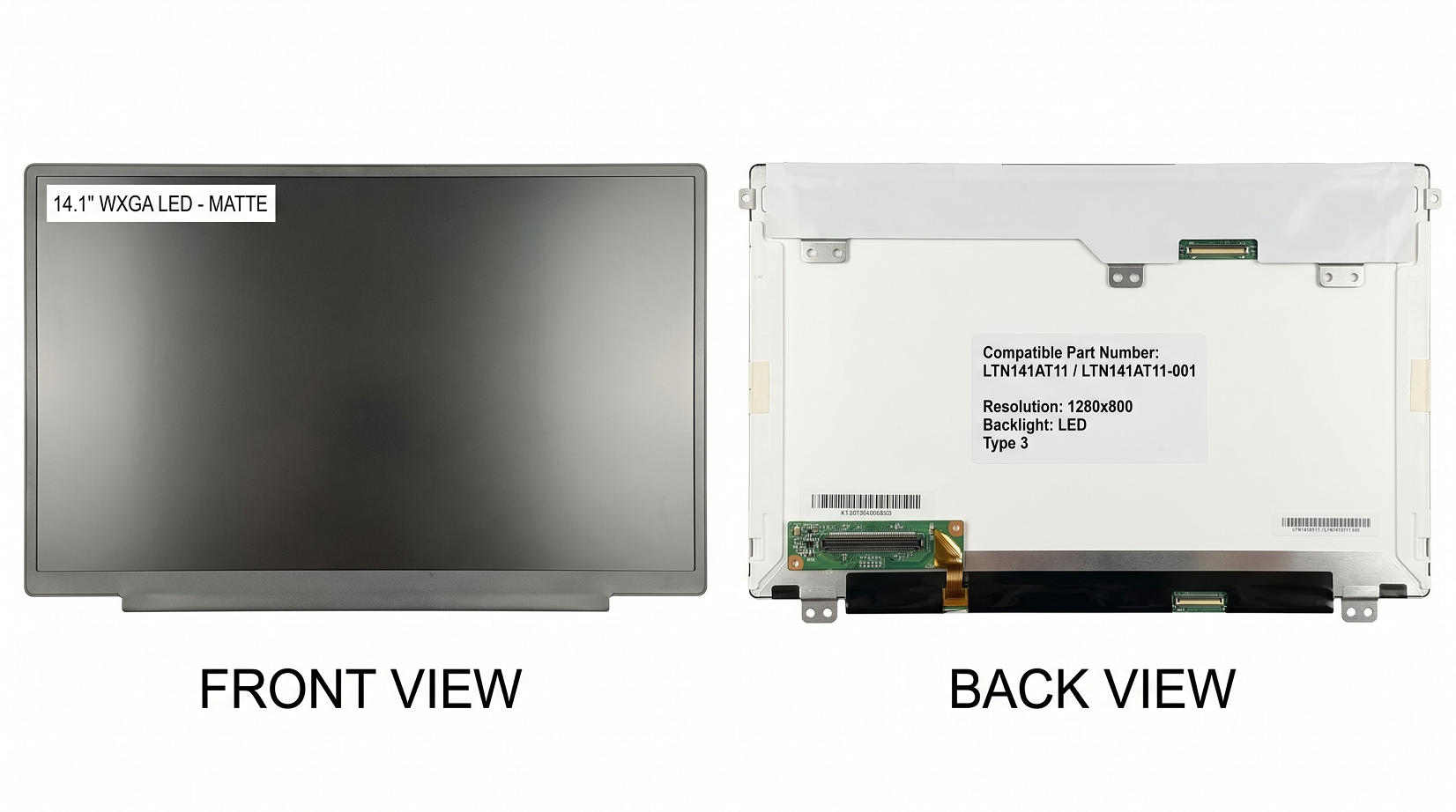 14.1" WXGA LCD screen - 1280X800 - bottom-left 40 pin LCD type 3 connector - LED back light - matte surface finish