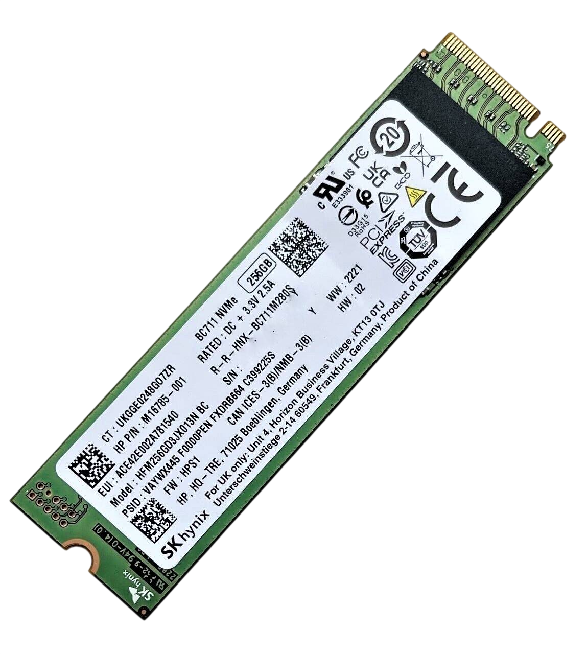 SK HYNIX M.2 2280 PCIe NVMe SSD HFM256GD3JX013N Solid State Drive BC711 NVMe M16785-001