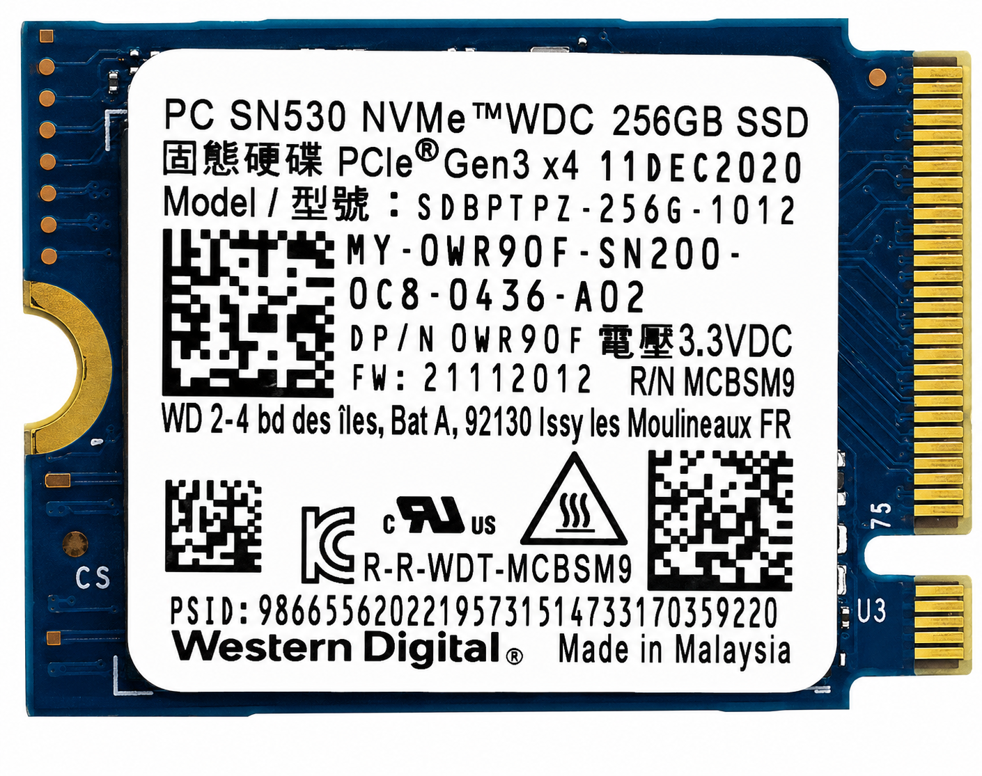 Western Digital SN530 256GB M.2 2230 PCI-e 3.0 x4 NVMe 1.4 Solid State Drive